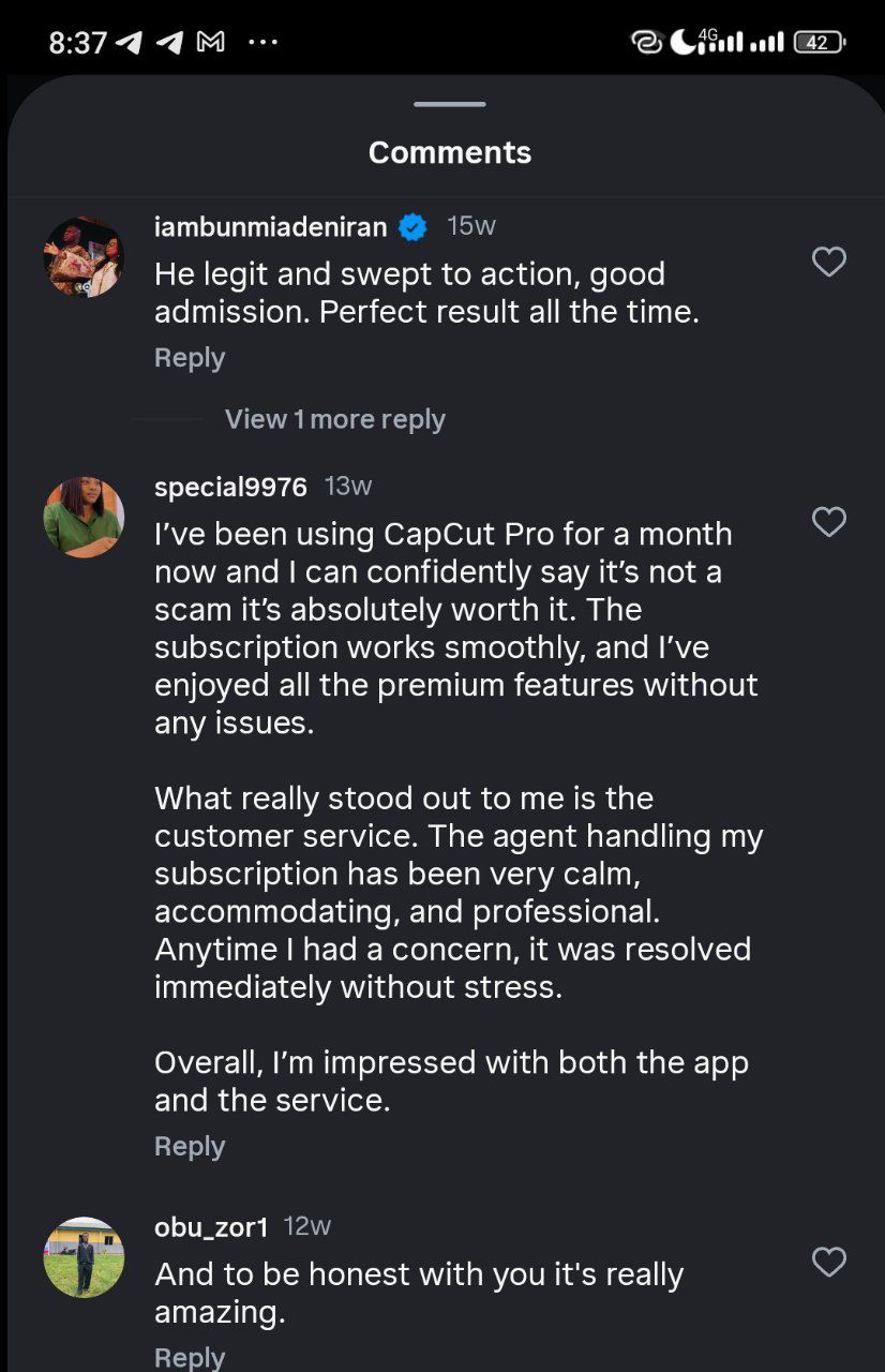 Customer testimonial