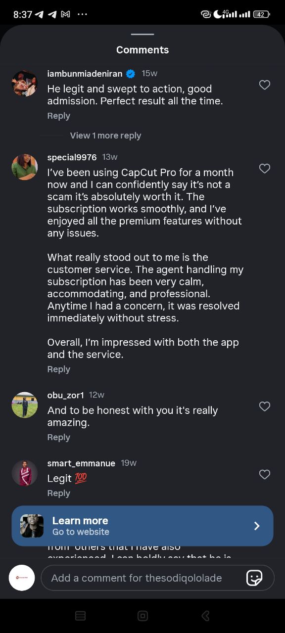 Customer testimonial